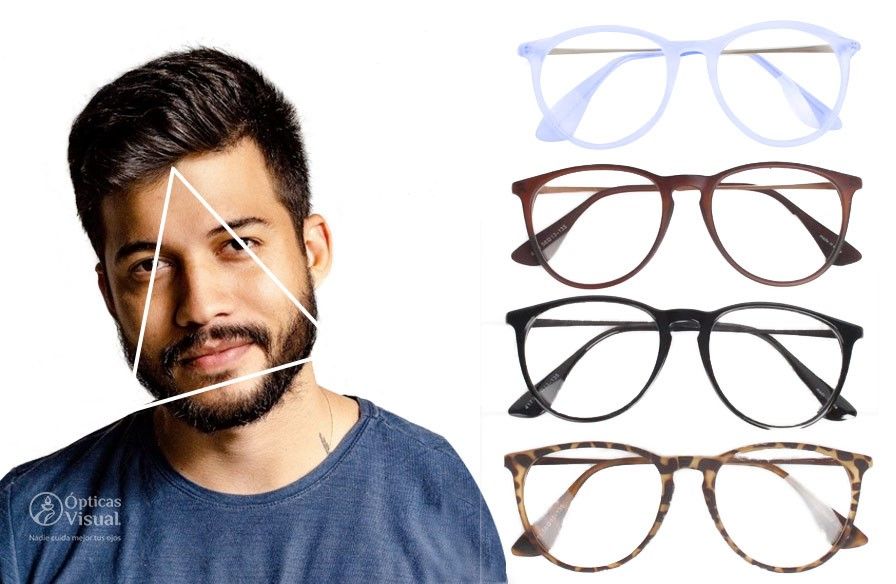 Persona con cara triangular usando lentes que favorecen su rostro