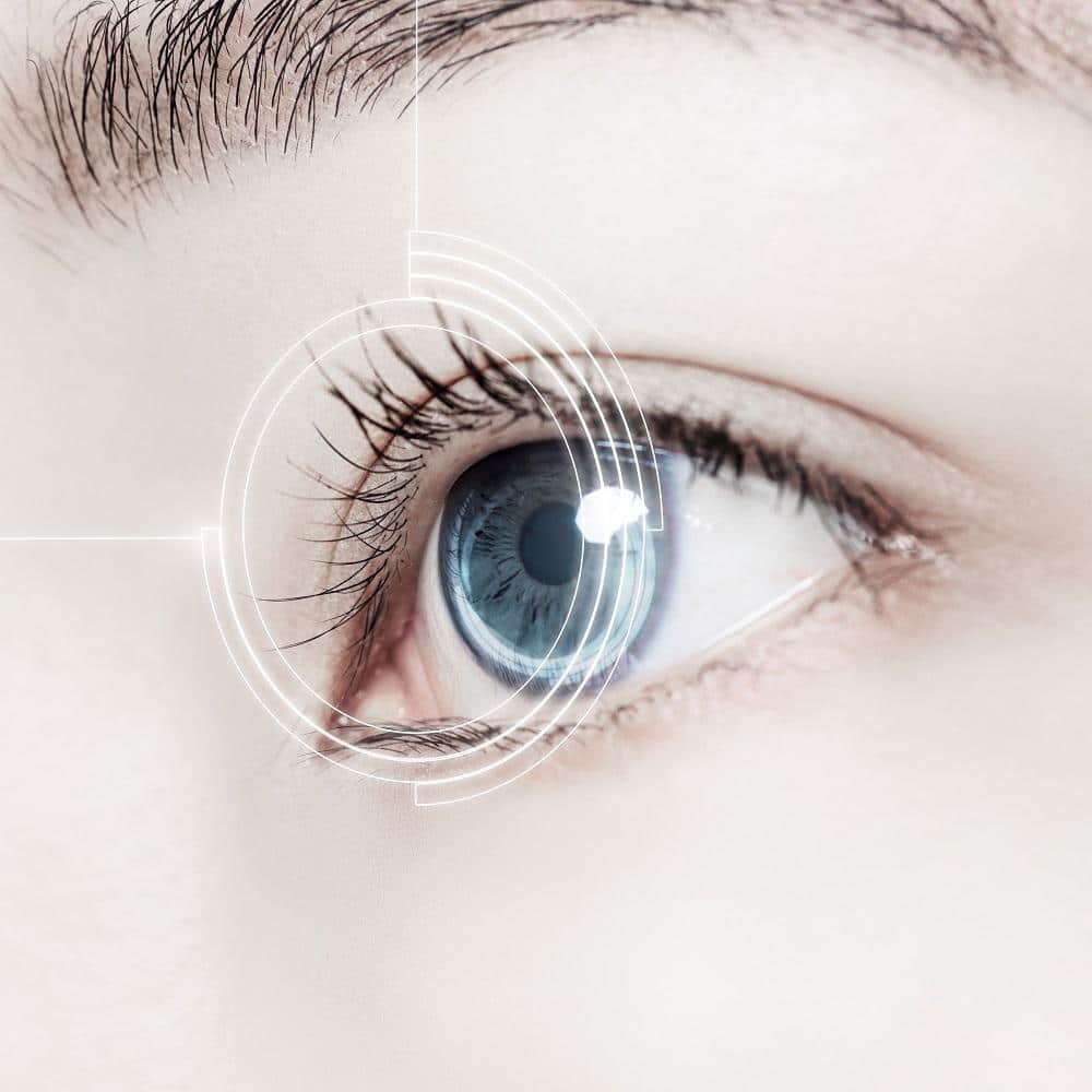 Hombre y mujer usando pupilentes de color